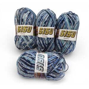Sandnes Garn Sisu Fantasy Sock Yarn 4 Skein Lot Super Fine 50 Gram skeins Blues